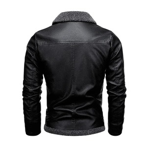 Veste en cuir Pu de moteur d'affaires de vêtements d'extérieur d'hiver pour hommes de haute qualité avec manteau en tissu à la mode en duvet de laine avec col en fourrure - Product Image 3