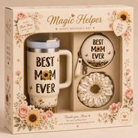 Coffret cadeau personnalisé pour la fête des mères avec gobelet, portefeuille, chouchou pour cheveux et tasse en acier inoxydable