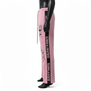 กางเกงวิ่งขายาวสำหรับผู้ชายผ้าฟลีซ330 GSM สีชมพูพร้อมแผ่นด้านข้างสีดำมีรอยขาดพลอยเทียมโลโก้ซักได้ - Product Image 5