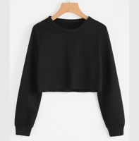 Haut court en molleton 100 % coton pour femme, col rond, manches longues, uni, avec logo, respirant, écologique, 180g