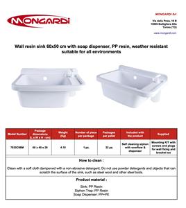 อ่างล้างหน้าในห้องน้ำและอ่างล้างหน้าทำจากโพลีโพรพิลีนที่ทนทานผลิตจากอิตาลีพร้อมชุดระบายน้ำแบบสมบูรณ์รับประกัน10ปีทนต่อสภาพอากาศ - Product Image 5