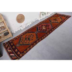 Tapis Kilim Turc Vintage Orange et Rouge avec Motif Rectangle Classique Laine Viscose Matériau Latex Support pour Chambre à Coucher - Product Image 2