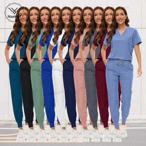 Conjunto de bata quirúrgica de enfermería dental de manga corta para mujer, bata quirúrgica transpirable con pantalones, equipo médico de lona al por mayor - Product Image 1