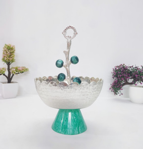 แท่นวางชามผลไม้พร้อมฐานเรซินเคลือบนิกเกิลนูนแท่นวางผลไม้หรูหราพรีเมี่ยมพร้อมฐานทำจากเรซิน - Product Image 3