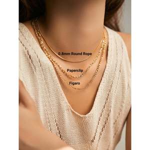 Collana a Catena Figaro Placcata Oro 18k Impermeabile, 0,8mm, Antiossidante, Collane Stratificate alla Moda - Product Image 1