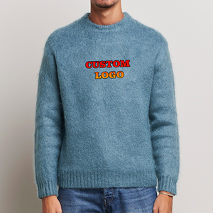 Pull en mohair pour homme de haute qualité, couleur unie, coupe décontractée, col rond, doux et moelleux, confortable, décontracté, chaud - Product Image 1