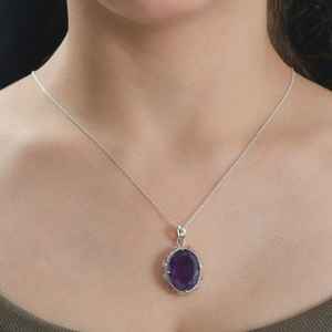 Collar con colgante de cuentas de amatista para mujer, joyería de piedras preciosas de plata esterlina, regalo hecho a mano, colgante de piedra grande, pieza de declaración Bohemia - Product Image 1