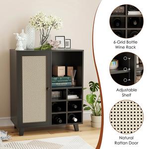 Gabinete moderno de madera negra y ratán con estantes abiertos, elegante organizador de almacenamiento para sala de estar, dormitorio y decoración de oficina - Product Image 5