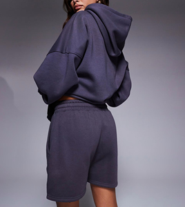 Sudaderas con capucha de alta calidad para mujer, conjunto corto cómodo de 2 piezas, nuevo estilo, patrón sólido, ropa informal para jóvenes - Product Image 5