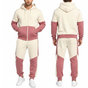 Conjunto Deportivo Premium con Capucha para Hombre – Diseño en Bloques de Color Crema y Rosa Empolvado, Estilo Casual y Atlético - Product Image 3