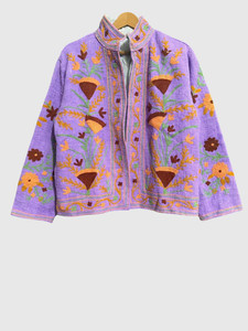 Veste matelassée à col mandarin brodée à la main avec des motifs floraux, manches longues, taille plus, vêtements de printemps pour femmes, style bohème en velours - Product Image 1