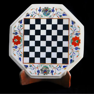 Tablero de Ajedrez Rectangular de Mármol - Diseño Art Deco Impermeable, Hecho a Mano, de Lujo para Bodas, Cumpleaños, Diwali y Decoración de Sala de Estar - Product Image 1