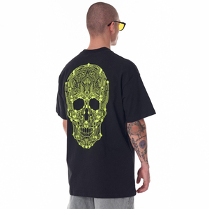 เสื้อยืดผู้ชายผ้าฝ้ายสีพื้นทรงโอเวอร์ไซส์ ดีไซน์ไหล่ตก พิมพ์ลายโลโก้ เสื้อยืดผู้ชาย เสื้อยืดสีดำทรงโอเวอร์ไซส์ - Product Image 6