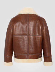 Chaqueta de aviador de cuero genuino para hombre, estilo vintage, tipo bomber, con forro de borrego, cálida, informal, de invierno, de piel de oveja. - Product Image 6