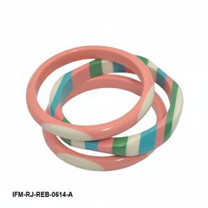 Juego de 3 Brazaletes Retro de Resina, Brazaletes de Resina con Lunares Rosas y Rayas Multicolores, Estilo Vintage, Apilables para Mujer - Product Image 5