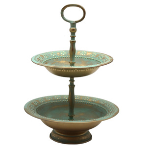 ชั้นวางเค้ก 2 ชั้น ทำจากโลหะอะลูมิเนียมและเหล็ก ชุบด้วยสารเพียวเตอร์ สีเงิน ดีไซน์คลาสสิก ถาดเสิร์ฟแบบมีชั้น สำหรับร้านอาหาร - Product Image 2