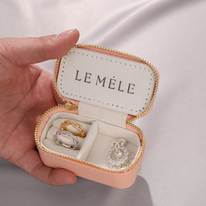 Estuche de viaje de cuero PU con cremallera de anillo portátil con logotipo personalizado, Mini embalaje de regalo de terciopelo bonito Vintage para joyeros - Product Image 3