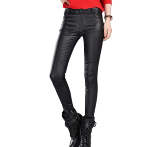 กางเกงหนังหรูหราสำหรับผู้หญิงเอวต่ำสไตล์ฮิปฮอปสีดำแบนการออกแบบผ้าใบแฟชั่นฤดูหนาวสวมใส่สบาย - Product Image 1