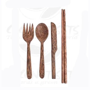 Ensemble en bois pur de 4 couverts idéal ustensiles de cuisine table à manger café maison usage quotidien couverts facile à laver de haute qualité - Product Image 1