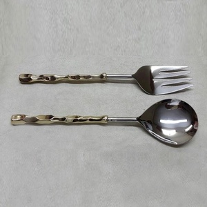 Juego de servicio de alimentos de acero inoxidable con mango dentado cuadrado, juego de servicio de ensaladas, servidores de ensalada decorativos de metal - Product Image 1