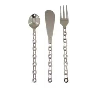 Designer Chain Style Handle Silver Finished Steel Cutlery Sleek <b>Flatware</b> Collection For Weddings Family Dining And Events - Product Image 1