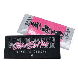 Étiquettes de vêtements en coton écologiques de haute qualité, étiquettes tissées personnalisées, coupe droite, étiquettes thermocollantes pour le cou, vente en gros d'usine, étiquettes de marque imprimées - Product Image 1