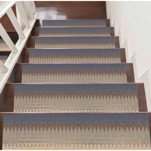 Alfombra Estampada Beige y Azul: Tonos Suaves, Diseño Navajo, Decoración Moderna, Alfombra de Pelo Suave - Product Image 4