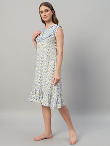 Camisón corto de algodón para mujer, camisón con estampado floral - Product Image 3