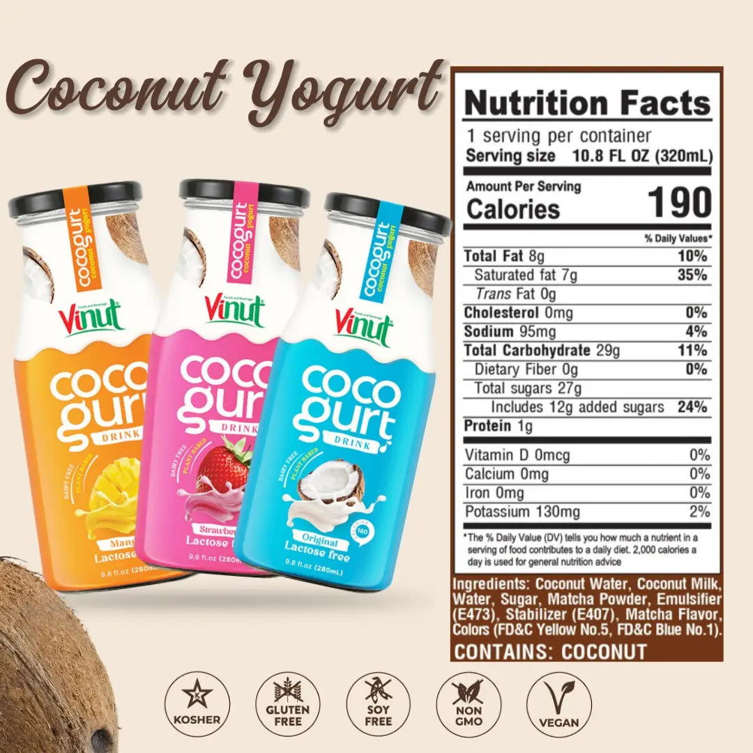 Cocogurt Drink w latte di cocco | 280ml (confezione da 24) VINUT, No-ogm, senza aggiunta di zucchero, fornitore all'ingrosso, campione gratuito, OEM ODM