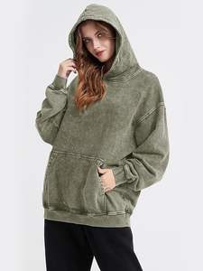 เสื้อมีฮู้ดผ้าฝ้ายสีทึบแนวย้อนยุคสี100% - Product Image 5