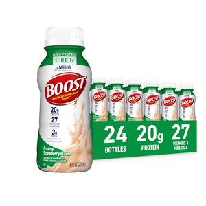 BOOST High <b>Protein</b> with Fiber Ready to Drink Complete Nutritional Drink, Creamy Strawberry, 8 fl oz Bottle, 24 Pack - Product Image 1