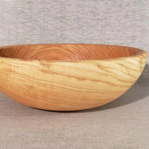 Cuenco redondo de madera hecho a mano diseño moderno de mediados de siglo pulido para exhibir ensaladas o frutas artesanías naturales - Product Image 1