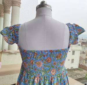 Bohemian Hand Block Printed Smocked <b>Maxi</b> <b>Dress</b> Premium Cotton Long <b>Summer</b> <b>Dress</b> for Women Smocking Style Boho <b>Dress</b> in - Product Image 2