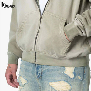 Nouveau sweat à capuche zippé uni en coton 100 % délavé pour homme – Vêtement décontracté respirant, écologique et de haute qualité, idéal pour l'hiver - Product Image 5