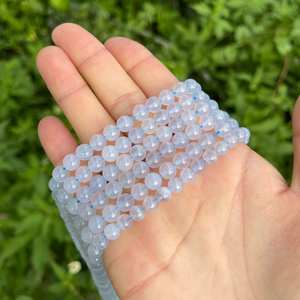 Perles rondes lisses en calcédoine bleue authentique pour la fabrication de bijoux Guérison Méditation Gorge Chakra Équilibre Cadeau Paix Énergie Focus - Product Image 5