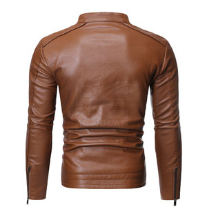 Veste imperméable, respirante et coupe-vent en cuir véritable de qualité supérieure pour homme, pour l'automne et l'hiver, avec col montant, style moto et motard - Product Image 3