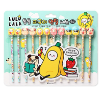 POPOPANCY Corée : Ensemble de 24 crayons en bois standard M-09 avec figurines de personnages Lululala, mignons, à mine colorée, pour l'école et le bureau