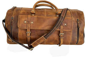 Bolsa de gimnasio de lona de poliéster y cuero de grano completo personalizada para hombres Cierre de cremallera de cuero genuino para viajes durante la noche Deportes de fin de semana - Product Image 3