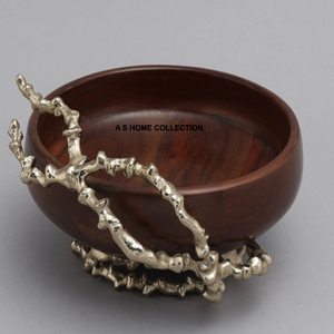 Bol décoratif de fruits en aluminium de branche de fleur martelée de couleur dorée pour la maison et le restaurant disponible avec le fournisseur indien - Product Image 6