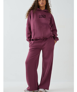 Ensemble de jogging surdimensionné pour femmes de haute qualité, couleur bordeaux, ultra doux, en tissu éponge français, motif imprimé en relief 3D, taille haute - Product Image 4