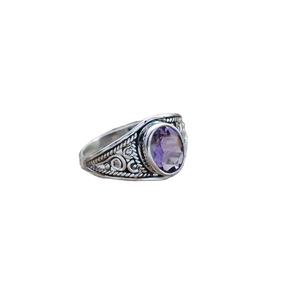 Designer Sterling Silver Vintage <b>Amethyst</b> Gemstone <b>Ring</b> Unique Wedding Party Anniversary Jewelry - Product Image 1