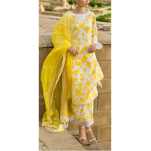 2025 nouveautés femmes durable solide pelouse Salwar Kameez costumes col rond dames robes ensembles pour tenue décontractée formelle - Product Image 1