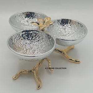 Juego de 2 Cuencos Decorativos de Lujo para el Hogar, Estilo Árabe, con Asas de Flores y Base Dorada Brillante - Product Image 5