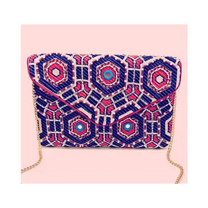 Beste Kwaliteit Blauw Verfraaid Clutch Tas, Zaad Kralen Clutch Voor Meisjes & Vrouwen