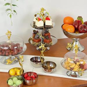 Orchidée Plateau Décoratif 2 Niveaux Rond En Métal En Acier Inoxydable Plateau De Nourriture pour Chocolat Gâteau Aux Fruits Dessert Pain - Product Image 2