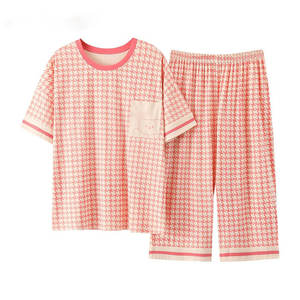 100% Cotton Corduroy Breathable Pajamas Set Short-sleeved <b>Trousers</b> 2 Pcs Simple Casual Home Wear Suits Sleepwear Nightwear - Product Image 3