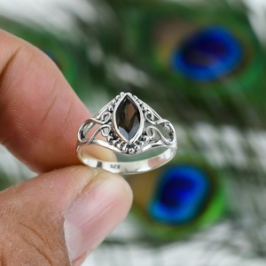 Clásico mejor diseño anillo de cuarzo ahumado Natural anillo hecho a mano 925 sólida plata esterlina 925 Plata estampada joyería de plata hecha a mano - Product Image 5