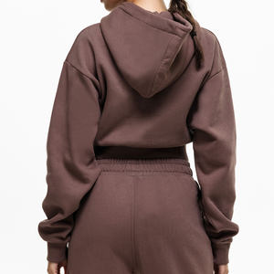 Nouvelle usine de gros OEM 2025 100% coton broderie personnalisée bouffée impression logo femmes sweat à capuche surdimensionné sweat à capuche court pour les femmes - Product Image 2