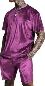Ensemble de t-shirts et shorts en velours pour hommes Streetwear Ensemble de shorts en velours 2 pièces Service OEM Chemises d'été tissées Survêtement respirant - Product Image 5