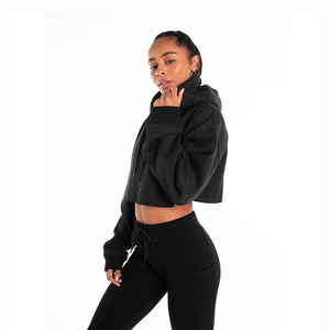 Diseño profesional 100% algodón tejido de punto Crop Top Sudadera con capucha transpirable pulóver sudadera parte delantera trasera Casual para primavera mejor - Product Image 4